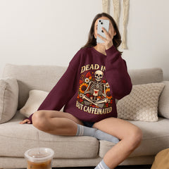 Skeleton Coffee Sweatshirt, Dead Inside But Caffeinated Crewneck, Halloween Gift, Unisex Fall Apparel, Cozy Lounge Wear