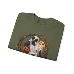 Halloween Ghost Crewneck Sweatshirt – 'Fuh-Cawf' Spooky Pumpkin Design