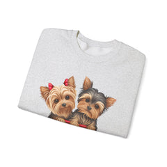 Yorkshire Terriers in Coffee Cup Sweatshirt - Valentine's Day Cuteness