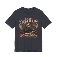 It's Not Grey Hair It's Wisdom Glitter T-Shirt — Vintage Skull & Rose Biker Tee for Women & Men