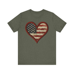 Patriotic Heart Tee - Love USA, American Pride Shirt, 4th of July, Independence Day, Memorial Day, Gift for Her