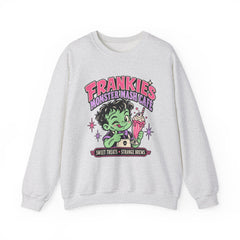 Frankie’s Monstermash Café Sweatshirt — Retro Cute Frankenstein Milkshake Halloween Crewneck