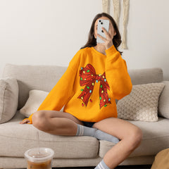 Festive Christmas Bow with Lights, Crewneck Sweatshirt, Holiday Sweatshirt, Winter Fashion, Christmas Apparel