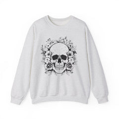 Skull & Floral Crewneck Sweatshirt — Gothic Skull with Flowers Graphic - Halloween