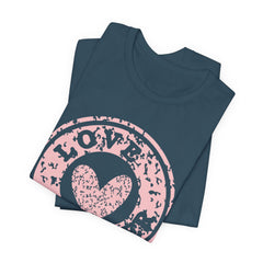 Heart Stamp Tee — Pink 'Love More' Graphic T-Shirt