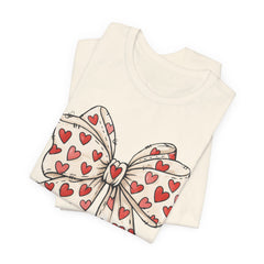 Heart Bow T-Shirt — Cute Valentine’s Day Tee with Red Heart Pattern