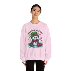 "I'm Having a Meltdown" Beautiful Melting Snowman Christmas Gildan Crewneck