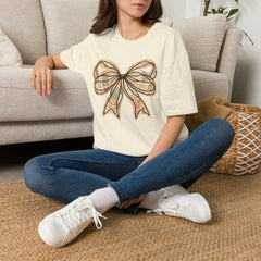 Vintage Newspaper Print Pen & Ink Bow T-Shirt