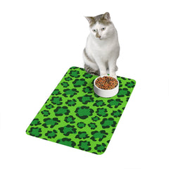 Modern Camo Pet Food Mat - 12x18 Green Leopard Design