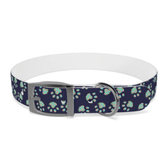 Dog Collar- Navy With Turquoise Paw Prints