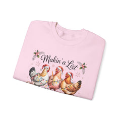 "Makin' a List, Chicken It Twice" Christmas Chicken Crewneck Gildan Sweatshirt