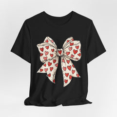 Heart Bow T-Shirt — Cute Valentine’s Day Tee with Red Heart Pattern