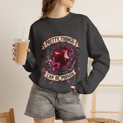 Crewneck Sweatshirt — “Pretty Things Can Be Poison” Gothic Apple Graphic