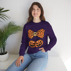 Halloween Pumpkin Bow Sweatshirt, Fall Fashion, Cozy Crewneck, Unisex Sweatshirts, Holiday Apparel, Seasonal Gift
