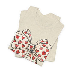 Heart Bow T-Shirt — Cute Valentine’s Day Tee with Red Heart Pattern