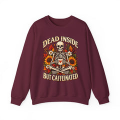 Skeleton Coffee Sweatshirt, Dead Inside But Caffeinated Crewneck, Halloween Gift, Unisex Fall Apparel, Cozy Lounge Wear
