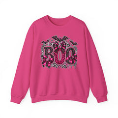 BOO Halloween Crewneck Sweatshirt — Pink Gothic Bat & Floral Design