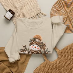 Leopard Snowman Crewneck Sweatshirt — Cozy Holiday Winter Christmas Graphic