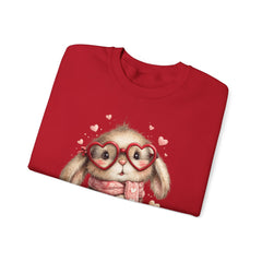 Cute Bunny Sweatshirt — Heart Glasses Bunny Crewneck, Cozy Valentine Pullover