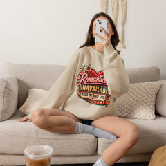 Romantically Unavailable Crewneck Sweatshirt — Retro Heart Neon Sign Valentine Graphic
