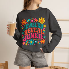 Jewelry Reveal Junkie Sweatshirt by Gildan, Cozy Unisex Crewneck, Gift for Jewelry Lovers