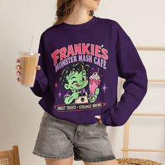 Frankie’s Monstermash Café Sweatshirt — Retro Cute Frankenstein Milkshake Halloween Crewneck