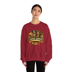 Love Dogs Crewneck Sweatshirt — Cute Paw Print & Dog Portraits Graphic