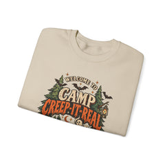 Camp Creep-It-Real Sweatshirt — Retro Spooky Camping Crewneck - Halloween Vibes