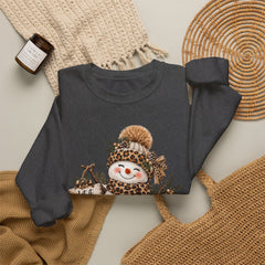 Leopard Snowman Crewneck Sweatshirt — Cozy Holiday Winter Christmas Graphic