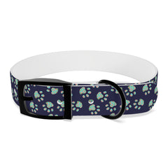 Dog Collar- Navy With Turquoise Paw Prints