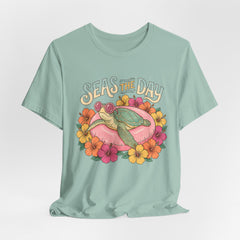 Seas the Day Turtle Tee — Vintage Floral Beach T-Shirt