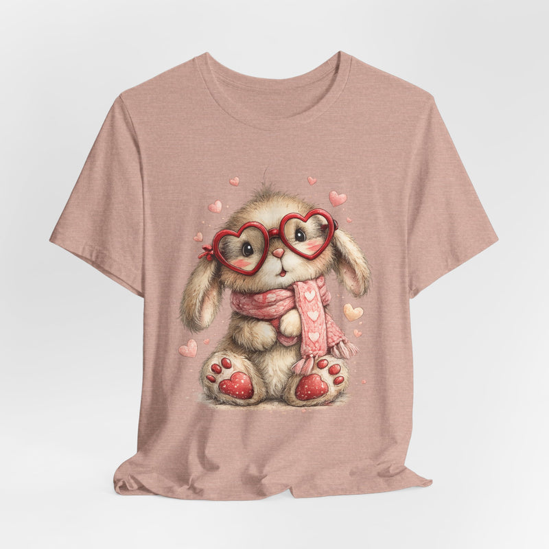 Cute Bunny Graphic Tee — Heart Glasses Valentine T-Shirt