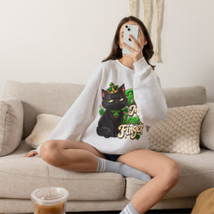 St. Patrick’s Black Cat Sweatshirt  "Pinch Me, Lose a Finger" Graphic Crewneck