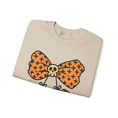 Halloween Pumpkin Bow Sweatshirt, Fall Fashion, Cozy Crewneck, Unisex Sweatshirts, Holiday Apparel, Seasonal Gift