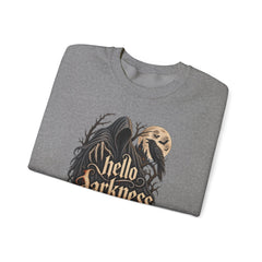 Hello Darkness Crewneck Sweatshirt — Gothic Moon Raven Graphic- Halloween