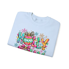 Holly Jolly Crewneck Gildan Sweatshirt — Colorful Christmas Ornament Holiday Sweater