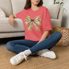 Vintage Newspaper Print Pen & Ink Bow T-Shirt