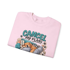 Dog Lover Sweatshirt — “Cancel My Plans, The Dog Is Comfortable” Cozy Crewneck