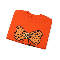 Halloween Pumpkin Bow Sweatshirt, Fall Fashion, Cozy Crewneck, Unisex Sweatshirts, Holiday Apparel, Seasonal Gift