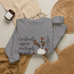 Angel & Cardinal Sweatshirt, Cozy Crewneck for Winter, Holiday Gift, Winter Fashion, White Christmas Sweatshirt,