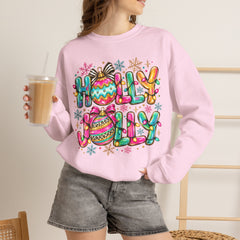 Holly Jolly Crewneck Gildan Sweatshirt — Colorful Christmas Ornament Holiday Sweater