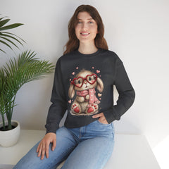 Cute Bunny Sweatshirt — Heart Glasses Bunny Crewneck, Cozy Valentine Pullover