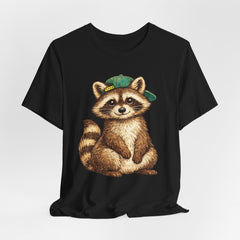 Cute Raccoon Graphic Tee — Adorable Cartoon Raccoon with Green Cap