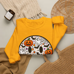Halloween Smiley Sweatshirt — Pumpkin & Ghost Spooky Face Crewneck