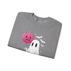 Pink Balloon Halloween Ghost Sweater | Unisex Crewneck Sweatshirt for Cozy Autumn Nights, Halloween Party, Spooky