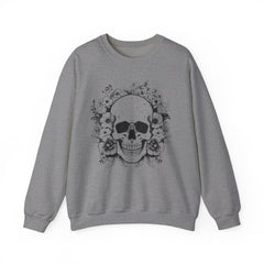 Skull & Floral Crewneck Sweatshirt — Gothic Skull with Flowers Graphic - Halloween