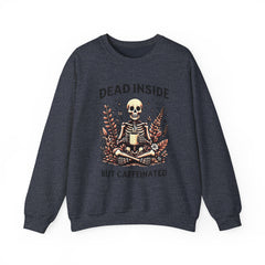 Skeleton Coffee Sweatshirt, Dead Inside But Caffeinated Crewneck, Halloween Gift, Unisex Fall Apparel, Cozy Lounge Wear