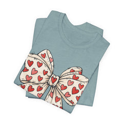 Heart Bow T-Shirt — Cute Valentine’s Day Tee with Red Heart Pattern