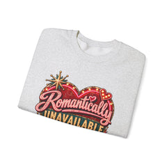 Romantically Unavailable Crewneck Sweatshirt — Retro Heart Neon Sign Valentine Graphic