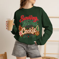 "Surviving Christmas One Cookie at a Time" Cozy Holiday Christmas Crewneck